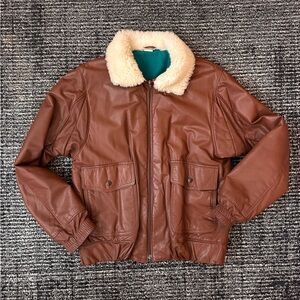 Vintage L.L. Bean Leather Bomber Jacket with Sheepskin Collar